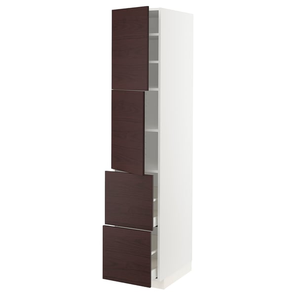 METOD / MAXIMERA High cabinet w 2 doors+2 drawers, white Askersund/dark brown ash effect, 40x60x200 cm