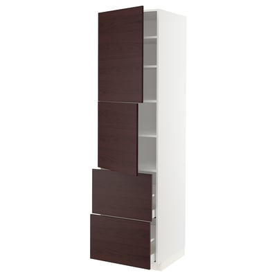 METOD / MAXIMERA High cabinet w 2 doors+2 drawers, white Askersund/dark brown ash effect, 60x60x220 cm