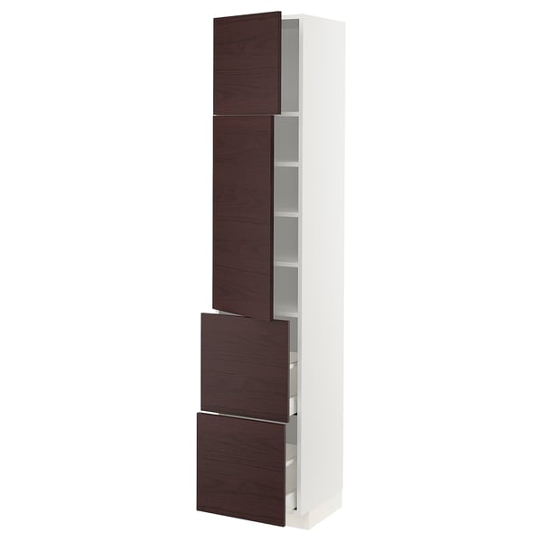 METOD / MAXIMERA High cabinet w 2 doors+2 drawers, white Askersund/dark brown ash effect, 40x41x200 cm