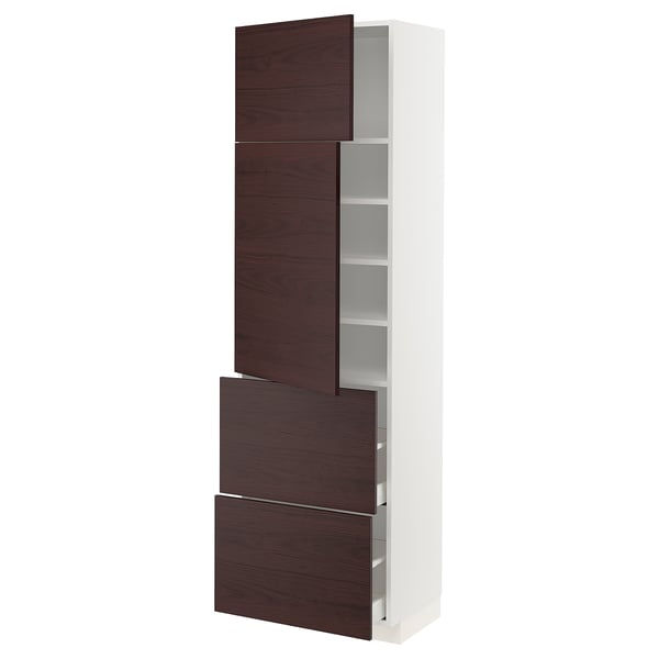 METOD / MAXIMERA High cabinet w 2 doors+2 drawers, white Askersund/dark brown ash effect, 60x41x200 cm