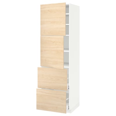 METOD / MAXIMERA High cabinet w 2 doors+2 drawers, white/Askersund light ash effect, 60x60x200 cm