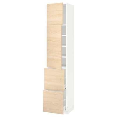 METOD / MAXIMERA High cabinet w 2 doors+2 drawers, white/Askersund light ash effect, 40x41x200 cm