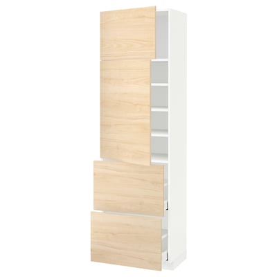 METOD / MAXIMERA High cabinet w 2 doors+2 drawers, white/Askersund light ash effect, 60x41x200 cm