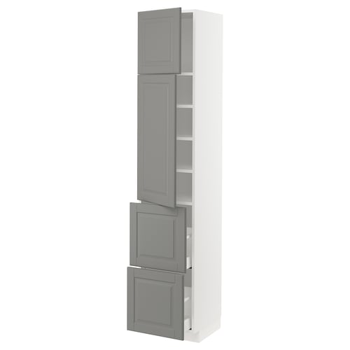 Grey METOD kitchen cabinet with 3 shelves, white frame.