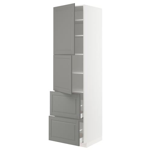 METOD / MAXIMERA High cabinet w 2 doors+2 drawers, white/Bodbyn grey, 60x60x220 cm