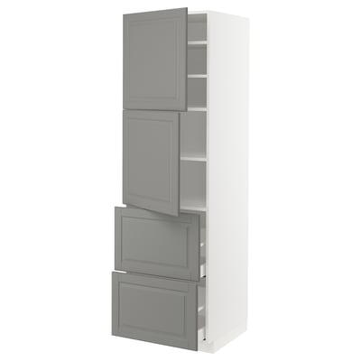 METOD / MAXIMERA High cabinet w 2 doors+2 drawers, white/Bodbyn grey, 60x60x200 cm