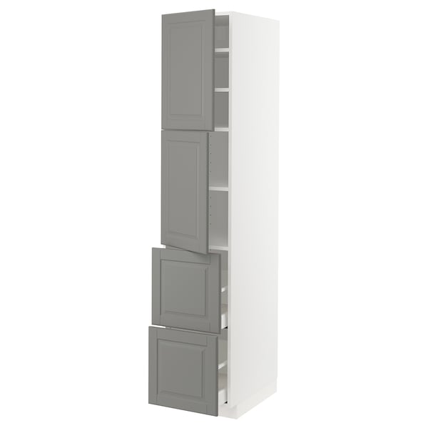 METOD / MAXIMERA High cabinet w 2 doors+2 drawers, white/Bodbyn grey, 40x60x200 cm