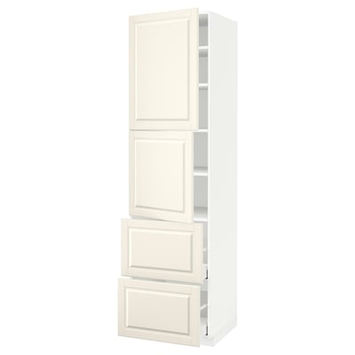METOD / MAXIMERA High cabinet w 2 doors+2 drawers, white/Bodbyn off-white, 60x60x220 cm