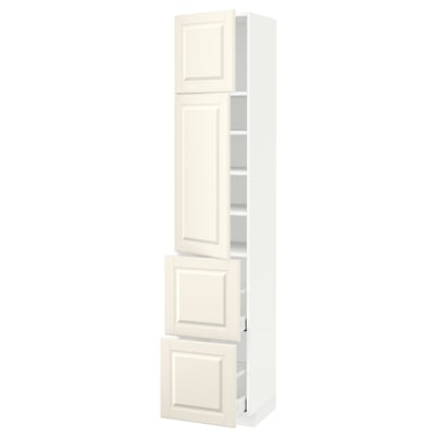 METOD / MAXIMERA High cabinet w 2 doors+2 drawers, white/Bodbyn off-white, 40x41x200 cm