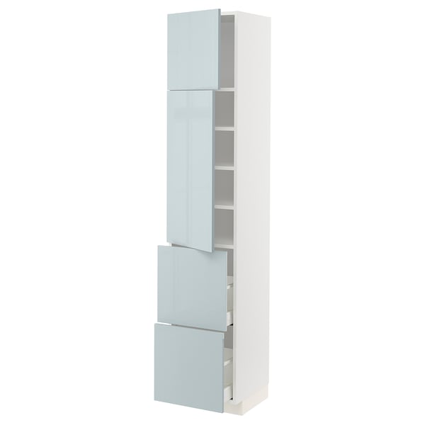 METOD / MAXIMERA High cabinet w 2 doors+2 drawers, white/Kallarp light grey-blue, 40x41x200 cm