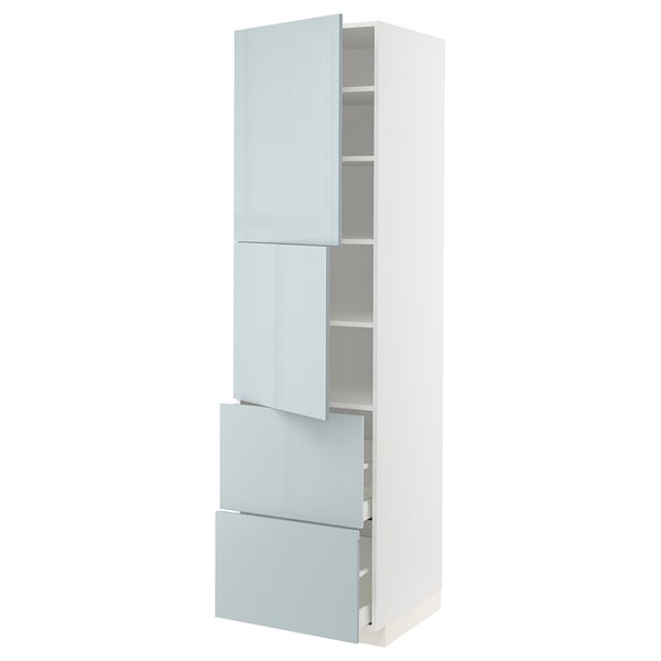 METOD / MAXIMERA High cabinet w 2 doors+2 drawers, white/Kallarp light grey-blue, 60x60x220 cm