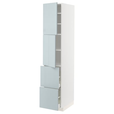 METOD / MAXIMERA High cabinet w 2 doors+2 drawers, white/Kallarp light grey-blue, 40x60x200 cm