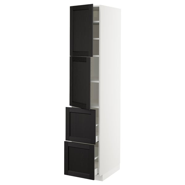 METOD / MAXIMERA High cabinet w 2 doors+2 drawers, white/Lerhyttan black stained, 40x60x200 cm