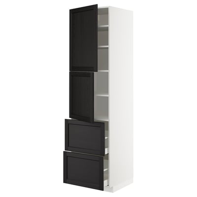 METOD / MAXIMERA High cabinet w 2 doors+2 drawers, white/Lerhyttan black stained, 60x60x220 cm