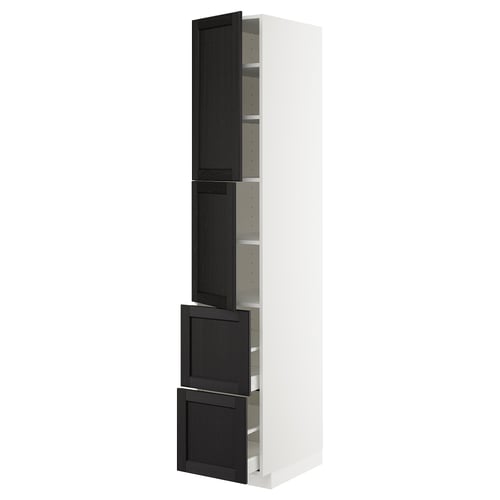 White METOD cabinet with black stained doors and bevelled edges.