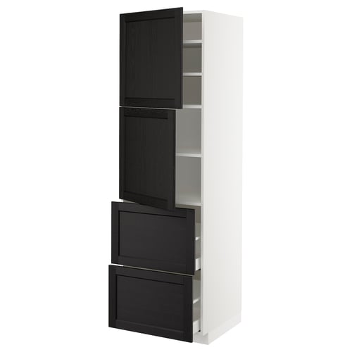 METOD kitchen unit with black stained wood, white sides; 3 open shelves, 2 drawers, adjustable shelf.