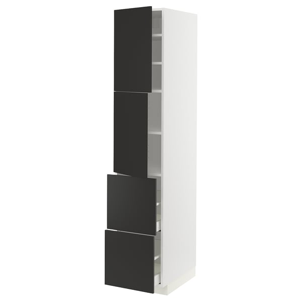 METOD / MAXIMERA High cabinet w 2 doors+2 drawers, white/Nickebo matt anthracite, 40x60x200 cm