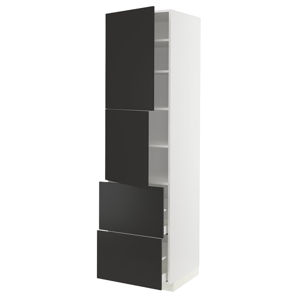 METOD / MAXIMERA High cabinet w 2 doors+2 drawers, white/Nickebo matt anthracite, 60x60x220 cm