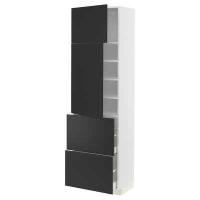 METOD / MAXIMERA High cabinet w 2 doors+2 drawers, white/Nickebo matt anthracite, 60x41x200 cm