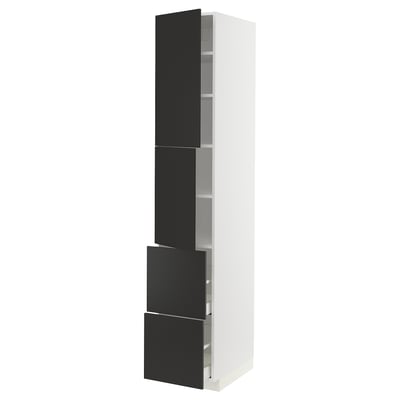 METOD / MAXIMERA High cabinet w 2 doors+2 drawers, white/Nickebo matt anthracite, 40x60x220 cm