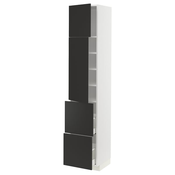 METOD / MAXIMERA High cabinet w 2 doors+2 drawers, white/Nickebo matt anthracite, 40x41x200 cm