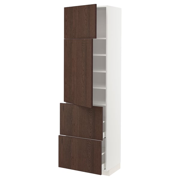 METOD / MAXIMERA High cabinet w 2 doors+2 drawers, white/Sinarp brown, 60x41x200 cm