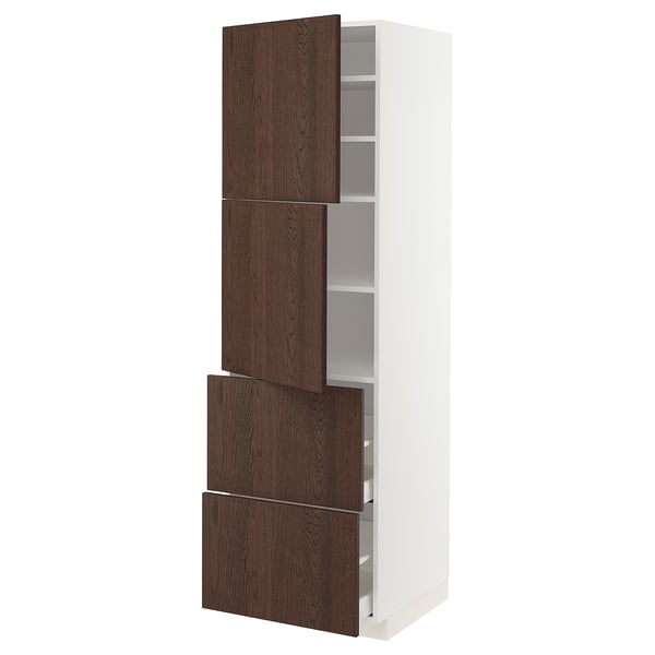 METOD / MAXIMERA High cabinet w 2 doors+2 drawers, white/Sinarp brown, 60x60x200 cm