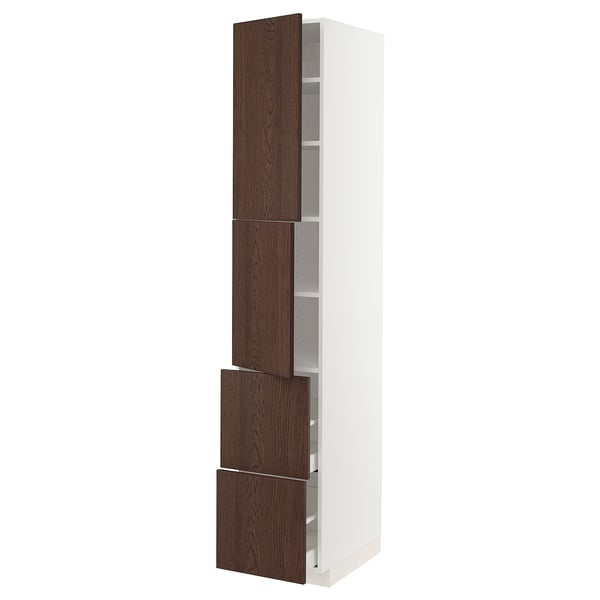 METOD / MAXIMERA High cabinet w 2 doors+2 drawers, white/Sinarp brown, 40x60x220 cm