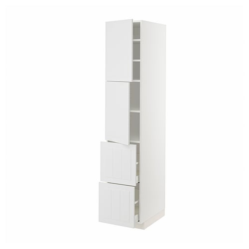 A white METOD kitchen cabinet with multiple storage compartments and adjustable shelves.