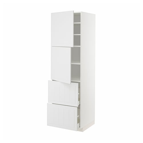 METOD tall white kitchen unit with cabinets and drawers, sleek and minimalist design.