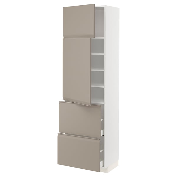 METOD / MAXIMERA High cabinet w 2 doors+2 drawers, white/Upplöv matt dark beige, 60x41x200 cm