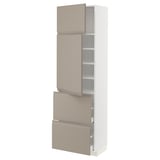 METOD / MAXIMERA High cabinet w 2 doors+2 drawers, white/Upplöv matt dark beige, 60x41x200 cm