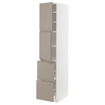 METOD / MAXIMERA High cabinet w 2 doors+2 drawers, white/Upplöv matt dark beige, 40x60x200 cm
