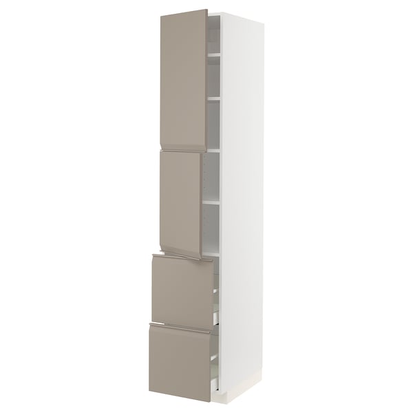 METOD / MAXIMERA High cabinet w 2 doors+2 drawers, white/Upplöv matt dark beige, 40x60x220 cm