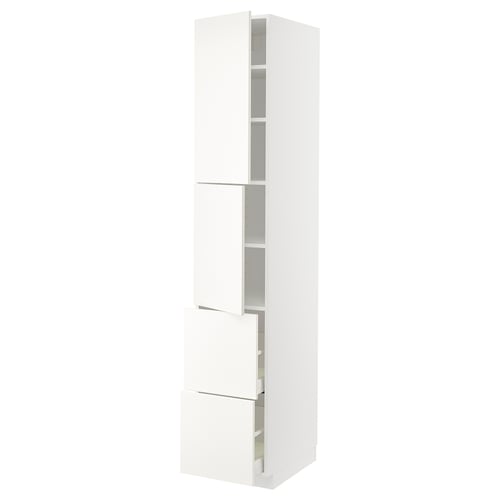 White METOD kitchen cabinet, tall, modern design with multiple storage options.