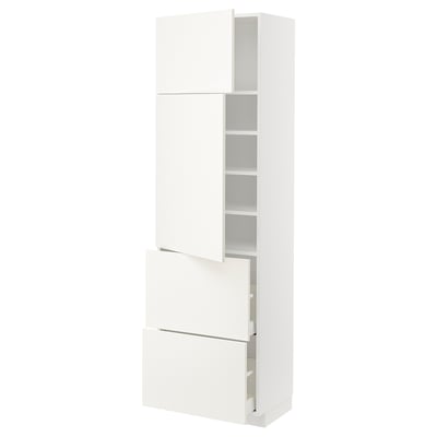 METOD / MAXIMERA High cabinet w 2 doors+2 drawers, white/Vallstena white, 60x41x200 cm