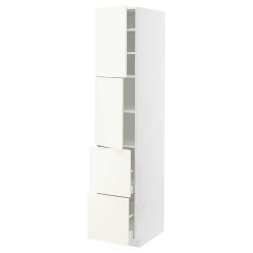White METOD kitchen cabinet with drawers and shelves. Clean, modern design.