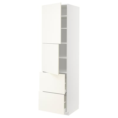METOD / MAXIMERA High cabinet w 2 doors+2 drawers, white/Vallstena white, 60x60x220 cm