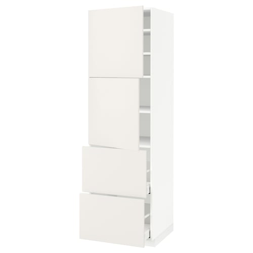 METOD white kitchen cabinet, tall white cabinet with drawers and shelves.