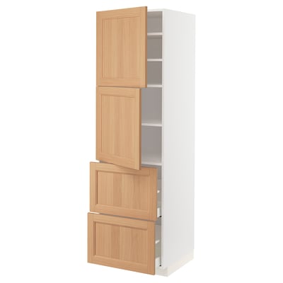 METOD / MAXIMERA High cabinet w 2 doors+2 drawers, white/Vedhamn oak, 60x60x200 cm