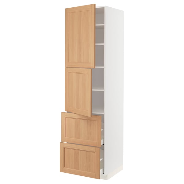 METOD / MAXIMERA High cabinet w 2 doors+2 drawers, white/Vedhamn oak, 60x60x220 cm