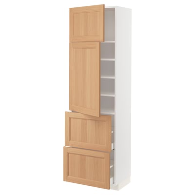 METOD / MAXIMERA High cabinet w 2 doors+2 drawers, white/Vedhamn oak, 60x41x200 cm