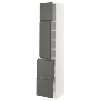METOD / MAXIMERA High cabinet w 2 doors+2 drawers, white/Voxtorp dark grey, 40x41x200 cm