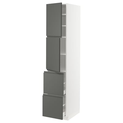 METOD / MAXIMERA High cabinet w 2 doors+2 drawers, white/Voxtorp dark grey, 40x60x200 cm