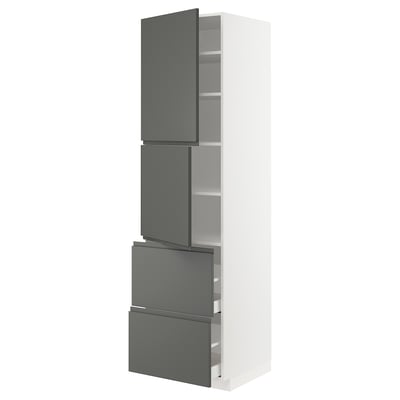 METOD / MAXIMERA High cabinet w 2 doors+2 drawers, white/Voxtorp dark grey, 60x60x220 cm