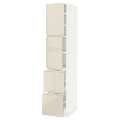METOD / MAXIMERA High cabinet w 2 doors+2 drawers, white/Voxtorp high-gloss light beige, 40x60x200 cm