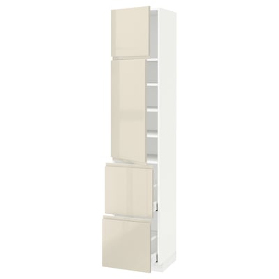 METOD / MAXIMERA High cabinet w 2 doors+2 drawers, white/Voxtorp high-gloss light beige, 40x41x200 cm