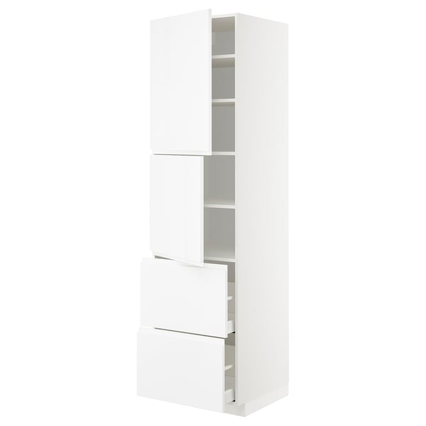 METOD / MAXIMERA High cabinet w 2 doors+2 drawers, white/Voxtorp high-gloss/white, 60x60x220 cm
