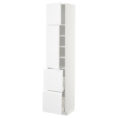 METOD / MAXIMERA High cabinet w 2 doors+2 drawers, white/Voxtorp high-gloss/white, 40x41x200 cm