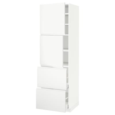 METOD / MAXIMERA High cabinet w 2 doors+2 drawers, white/Voxtorp matt white, 60x60x200 cm